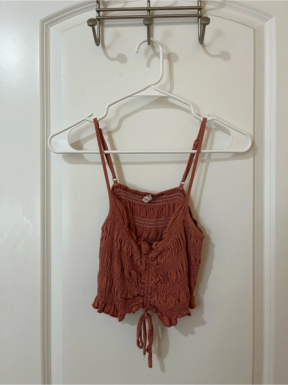 Smocked Drawstring Cami Tank Top - Rust - Picture 1 of 2